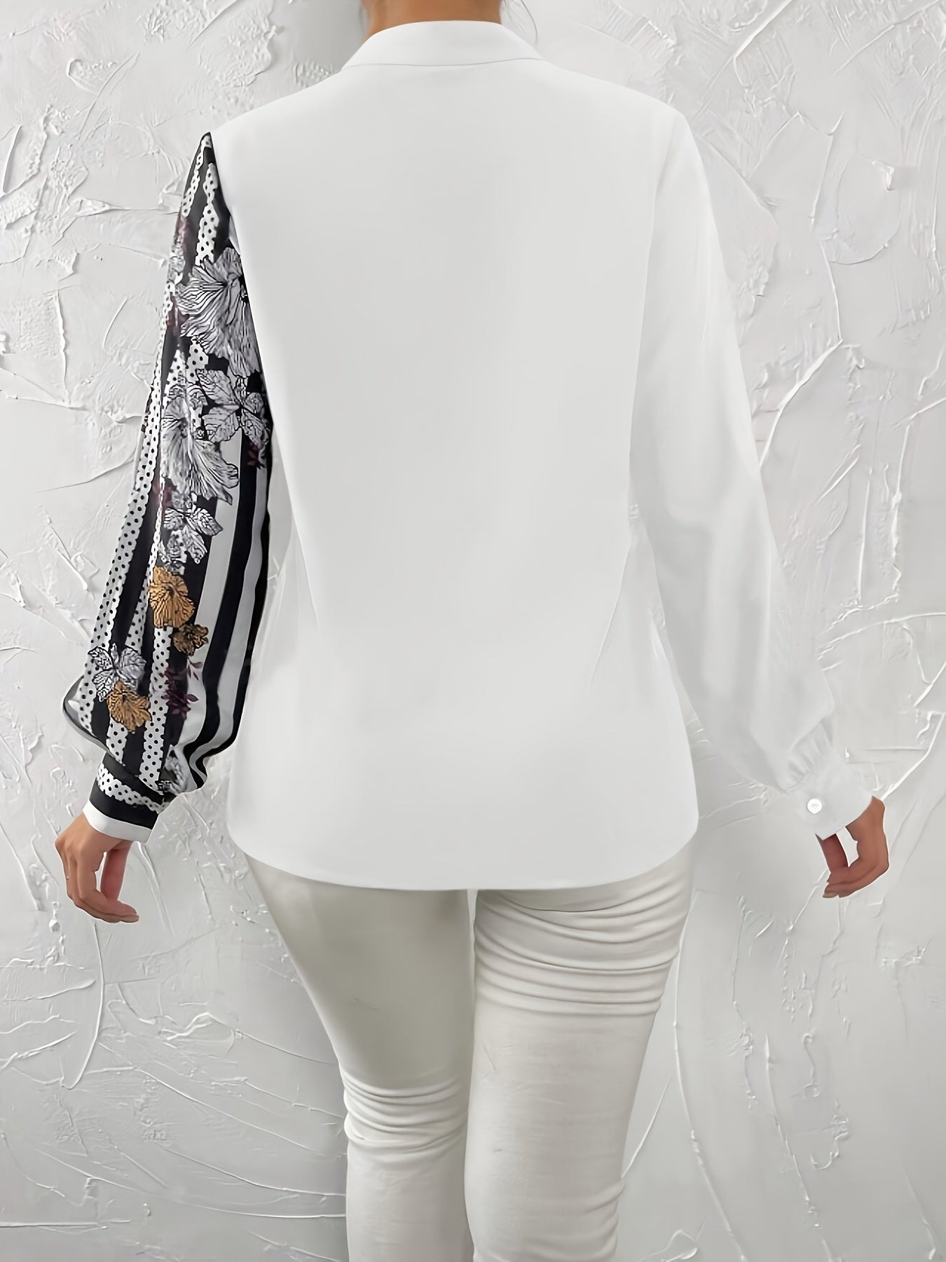Floral Print Button Front Blouse, Elegant V Neck Split Long Sleeve Blouse, Women's Clothing